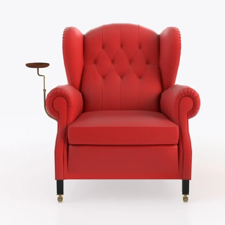 Red Leather Tufted Wingback Armchair with Side Table 3D Model