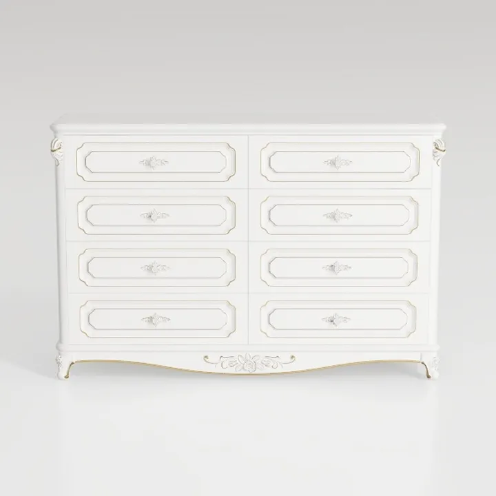 French Style White Solid Wood 8 Drawer Dresser 3D Model