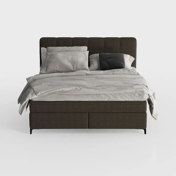 Modern Dark Brown Upholstered King Size Bed With Soft Bedding 3D Model