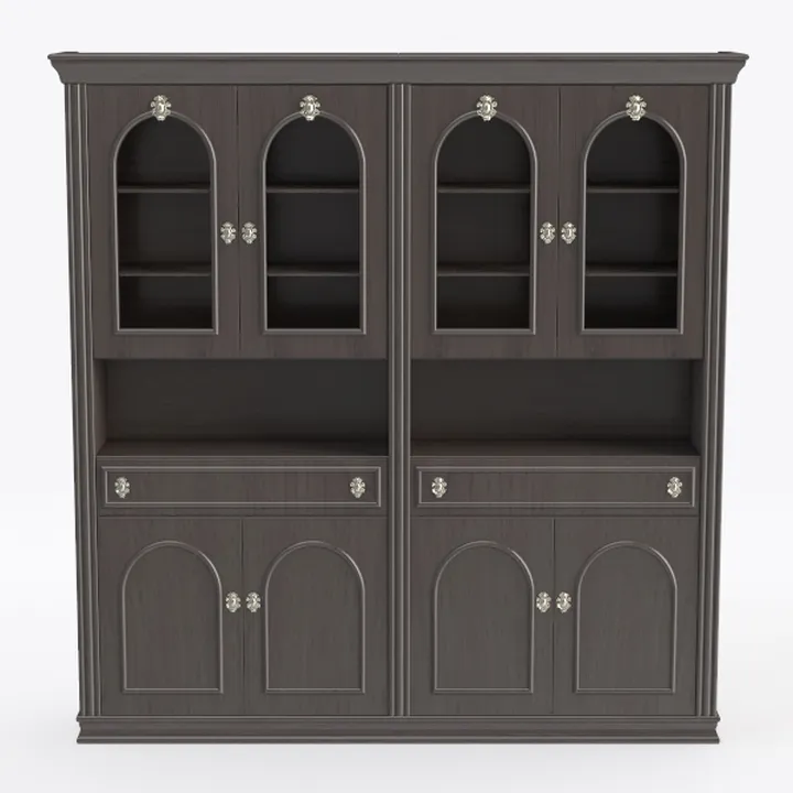 Traditional Dark Solid Wood Glass Door Display Cabinet 3D Model