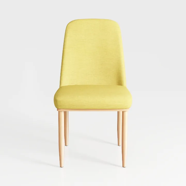 Modern Yellow Fabric Solid Wood Dining Chair 3D Model