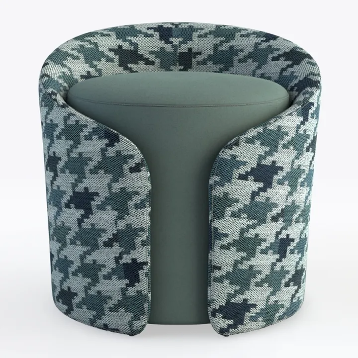 Houndstooth Fabric Modern Accent Barrel Chair 3D Model