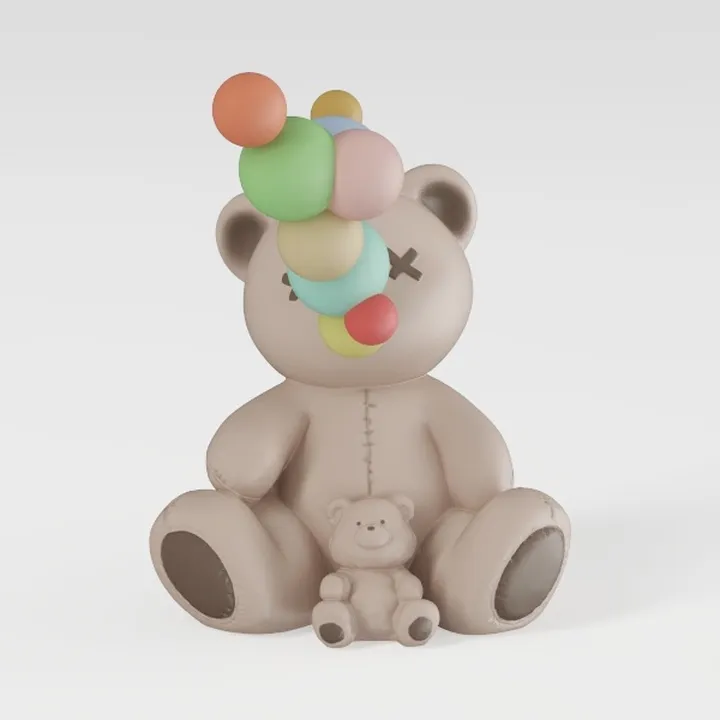 Cute Pastel Fabric Plush Bear Decor 3D Model