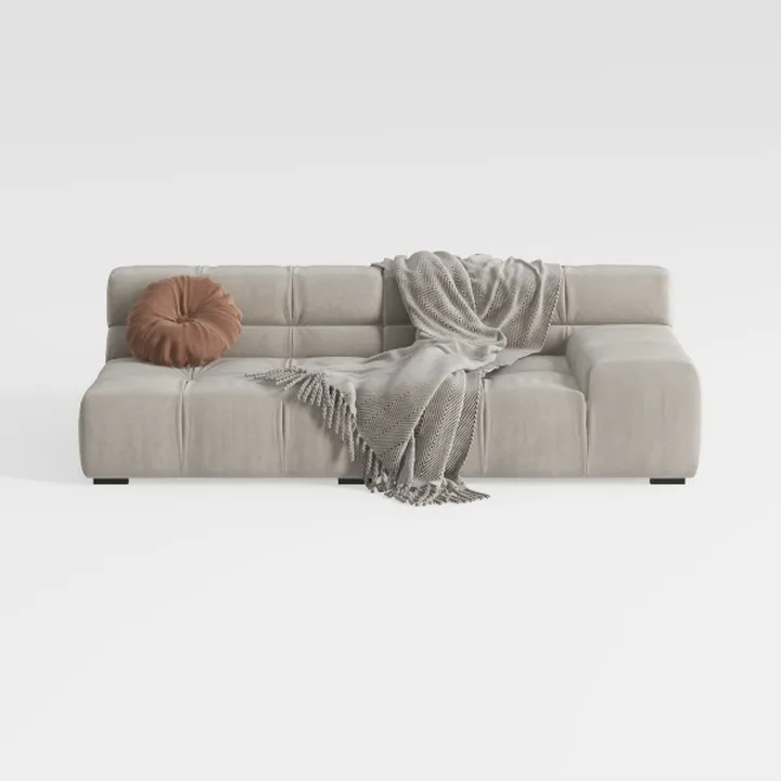 Minimalist Modern Fabric Sofa With Decorative Throw Pillow and Blanket 3D Model