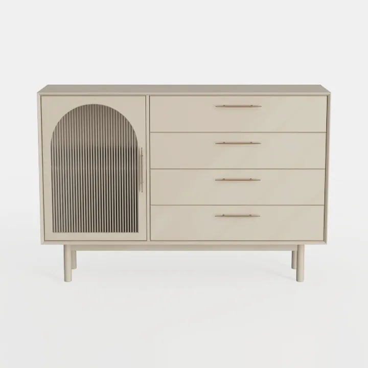 Minimalist Solid Wood Fluted Door Sideboard Cabinet with Drawers 3D Model