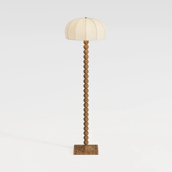 Modern Solid Wood Beaded Fabric Shade Floor Lamp 3D Model