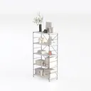Homykic Double Wide Bamboo Bookshelf White, Left 45 Degree View