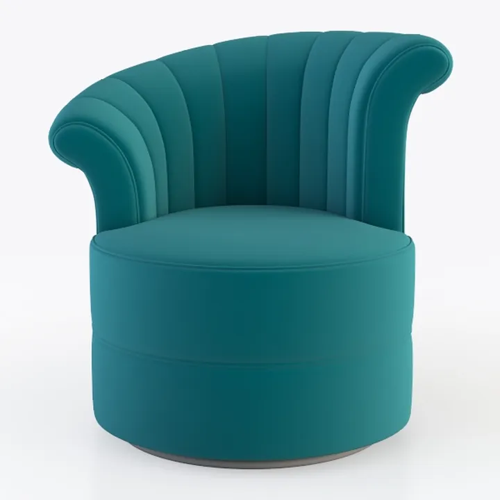 Modern Teal Fabric Channel Tufted Swivel Armchair 3D Model