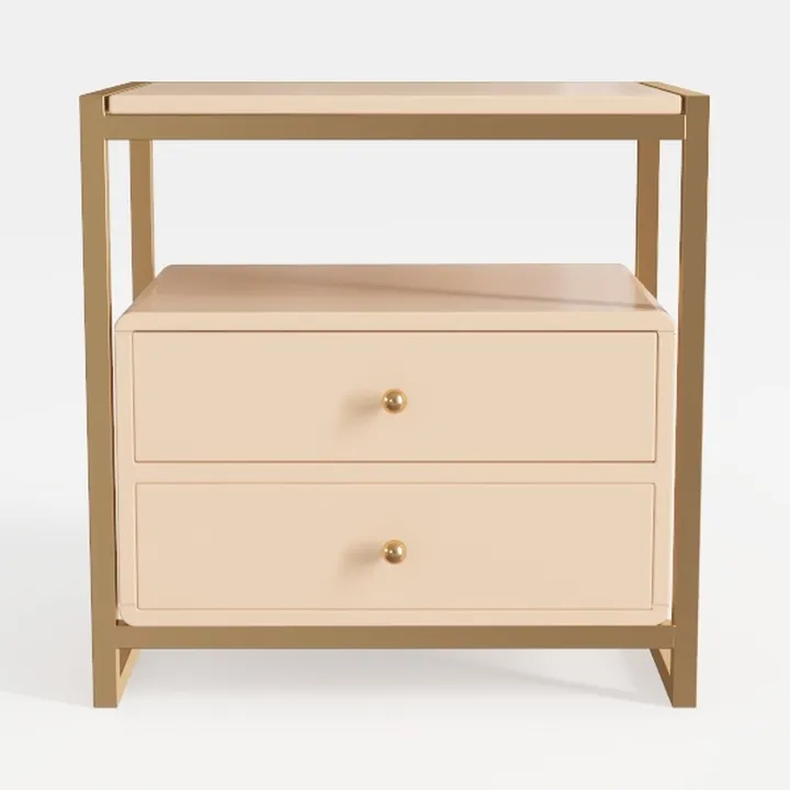 Modern Minimalist Gold Metal Blush Solid Wood Nightstand 3D Model