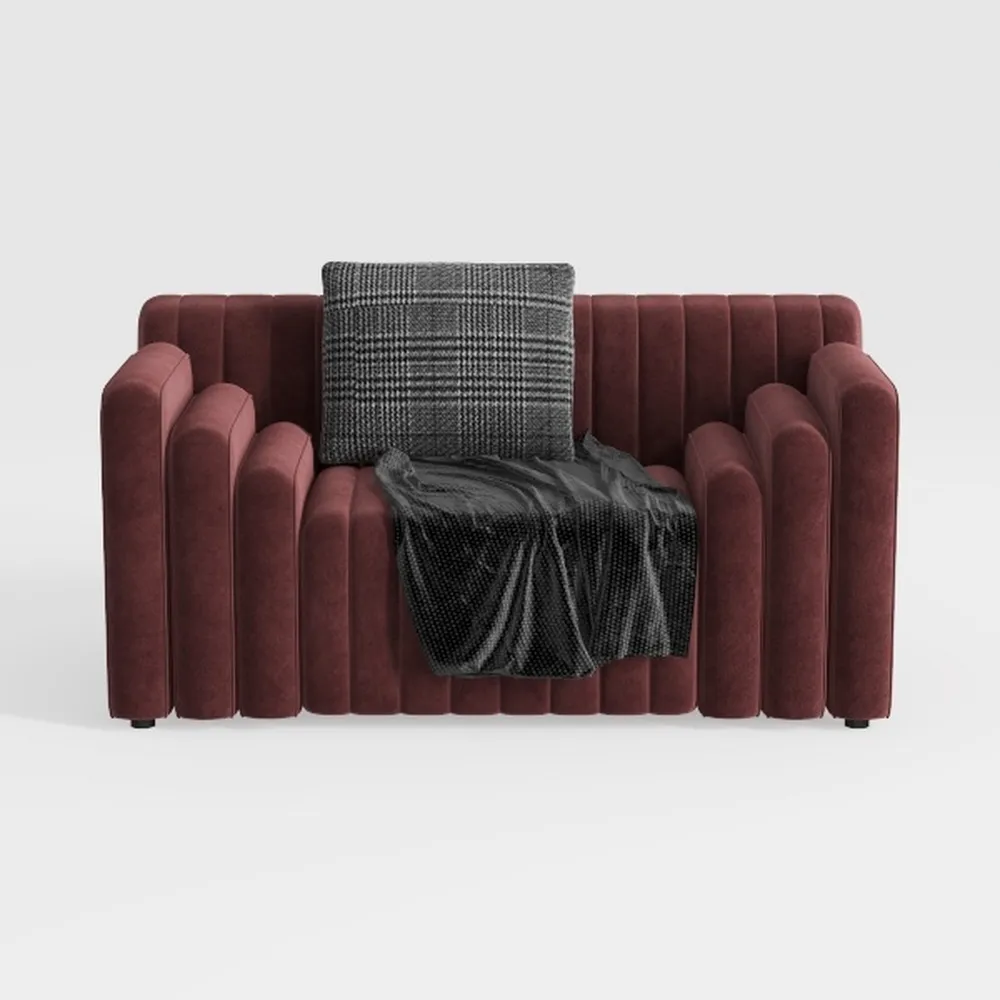 78" Square Arm Fabric Curved 3 in 1 Sofa with Pill