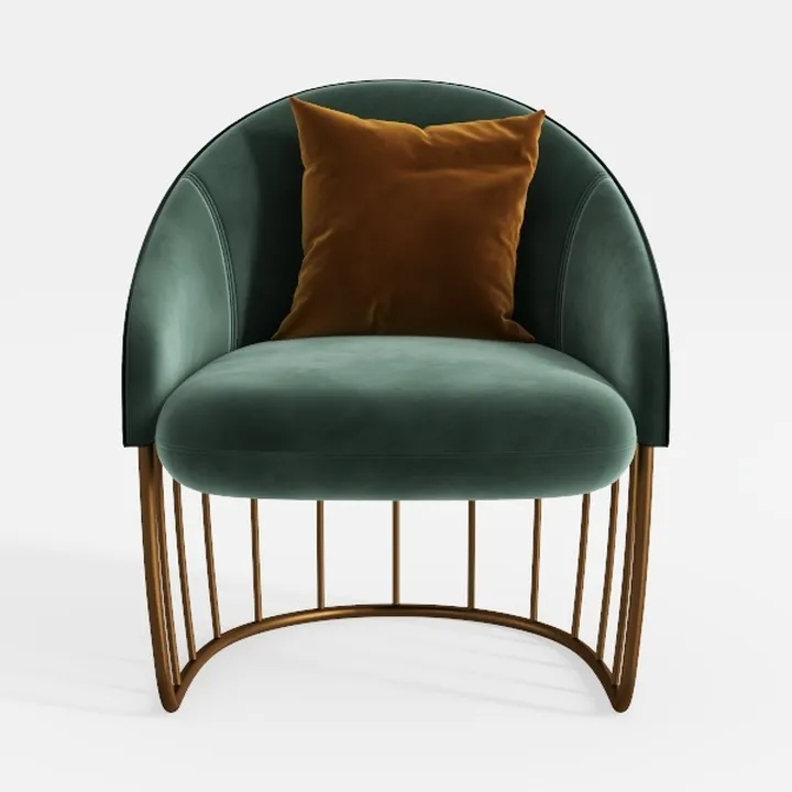 Modern Velvet Gold Metal Frame Armchair 3D Model