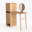2-Piece Natural Oak 100% Solid Wood Makeup Vanity  Left 45 Degree View