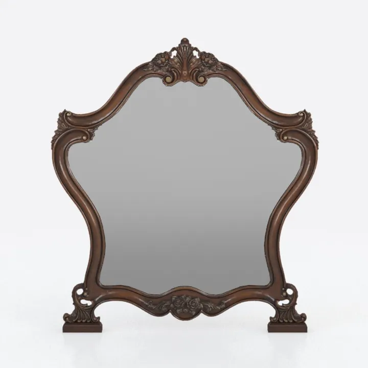 Vintage Carved Solid Wood Tabletop Vanity Mirror 3D Model