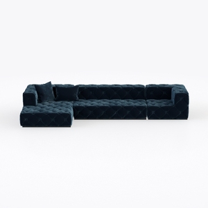 Modern Velvet Tufted L Shape Sectional Sofa 3D Model