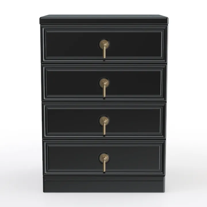 Black Lacquer Solid Wood 4 Drawer Dresser Cabinet Classic Luxury 3D Model