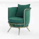 Modern Emerald Velvet Gold Metal Frame Armchair 3D Model Left 45 Degree View