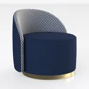 Modern Two Tone Fabric Gold Base Accent Armchair 3D Model Right 45 Degree View