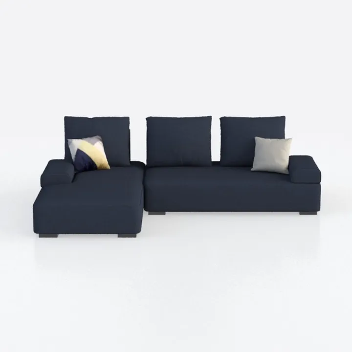 Minimalist Navy Fabric L Shape Sectional Sofa 3D Model
