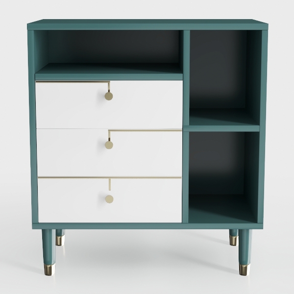 Solid Wood Legs 2-Drawers Home Bedroom Storage