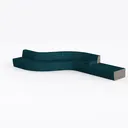 Minimalist Teal Fabric Curved Sectional Sofa 3D Model Left 45 Degree View