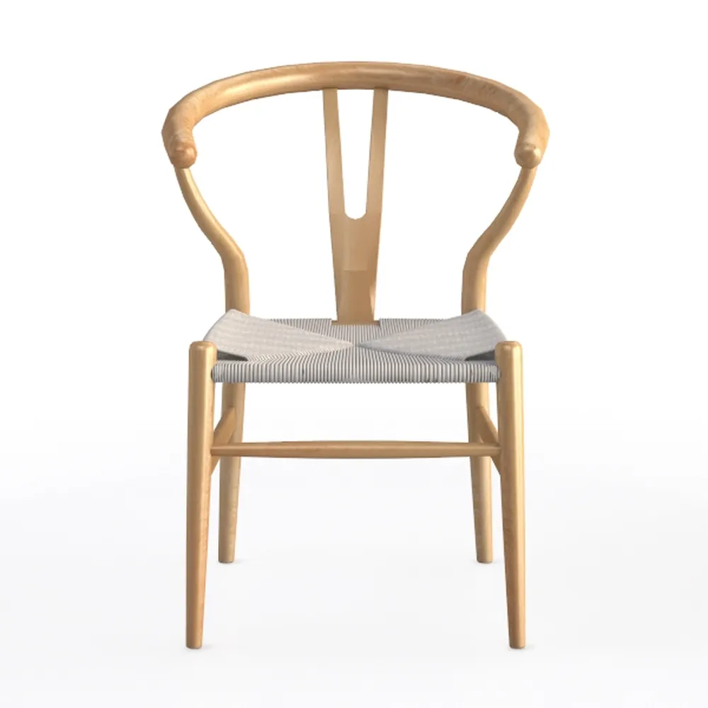Set of 2 Wishbone Y Natural Wood Side Chairs