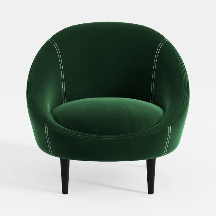 Modern Dark Green Velvet Upholstered Barrel Accent Chair 3D Model