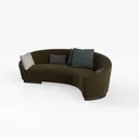 Modern Minimalist Dark Brown Fabric Curved Sofa with Throw Pillows 3D Model Left 45 Degree View