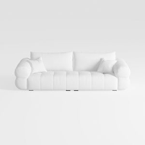 Minimalist White Fabric Tufted Three Seater Sofa 3D Model
