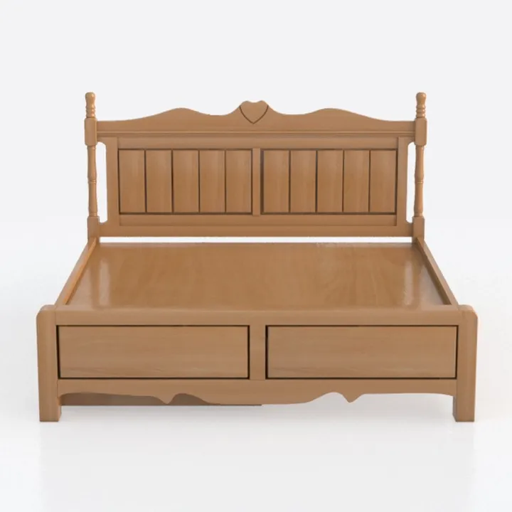 Solid Oak Vintage Storage Bed with Decorative Headboard 3D Model