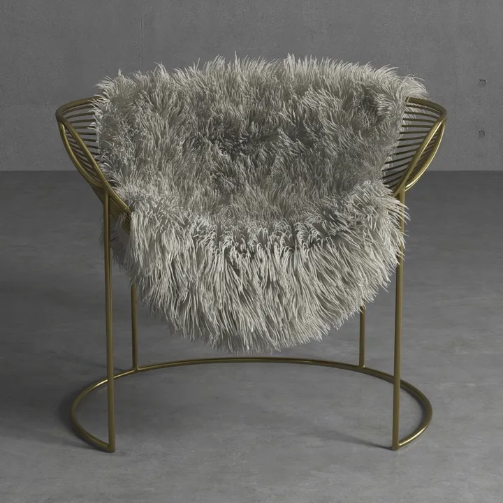 Modern Gold Metal Fluffy Fabric Accent Chair 3D Model