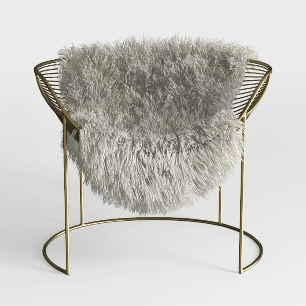 BIRDROCK HOME Faux Fur Papasan Chair with Black Le