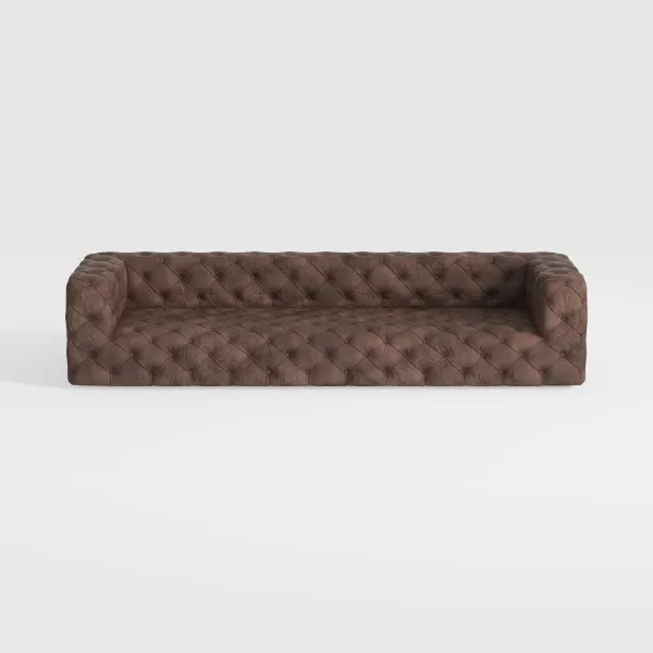 Chesterfield Tufted Brown Leather Sofa 3D Model Front View