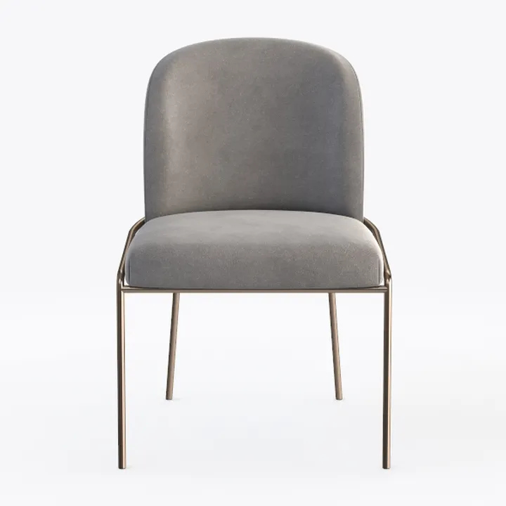 Modern Gray Velvet Upholstered Metal Frame Dining Chair 3D Model