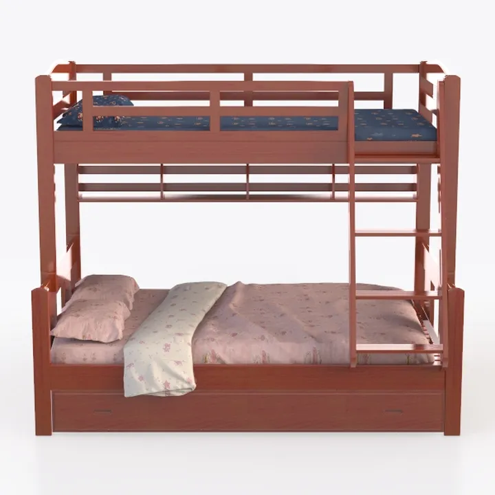 Solid Wood Modern Bunk Bed with Storage Drawers 3D Model