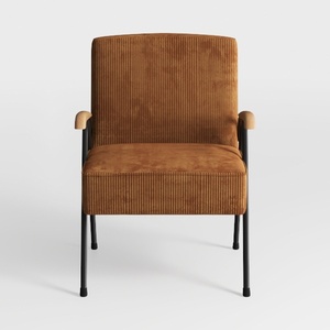 Modern Corduroy Upholstered Armchair With Wood Accents Metal Legs 3D Model