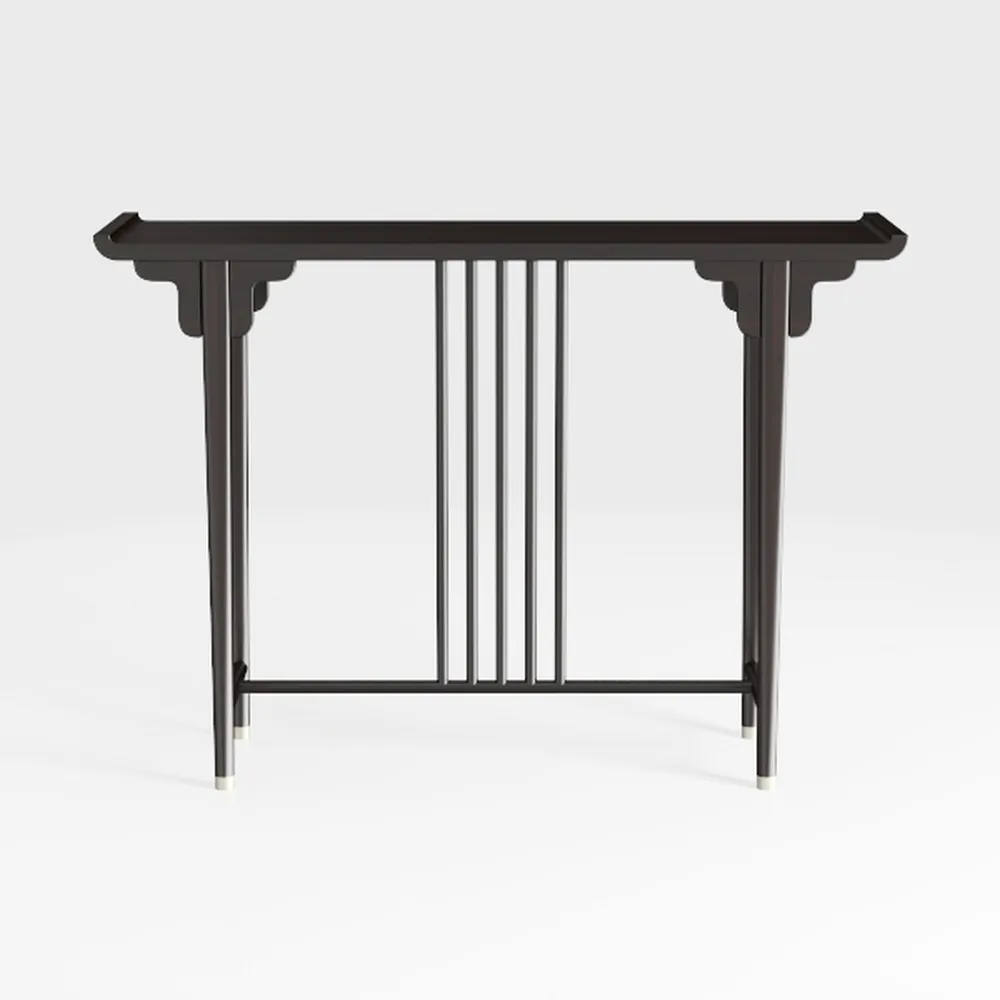 59 in. Black Rectangle Wood Console Table with L-S