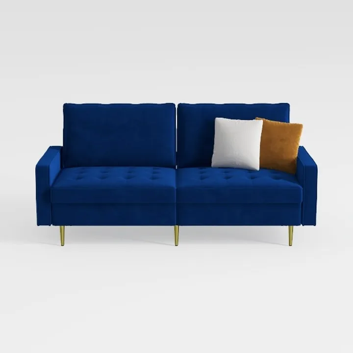 Velvet Futon Sofa Bed w/Adjustable Armrests & Back
