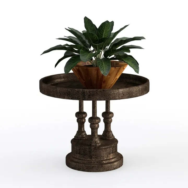 Vintage Rustic Solid Wood Round Side Table 3D Model