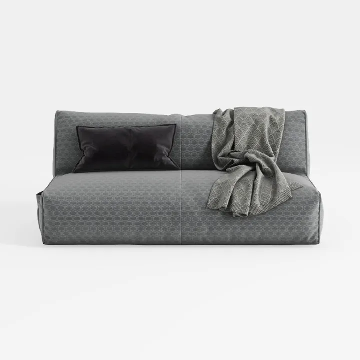 Minimalist Fabric Two Seat Sofa With Decorative Throw Pillow 3D Model