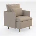 Modern Minimalist Beige Fabric Armchair with Gold Metal Legs 3D Model Right 45 Degree View