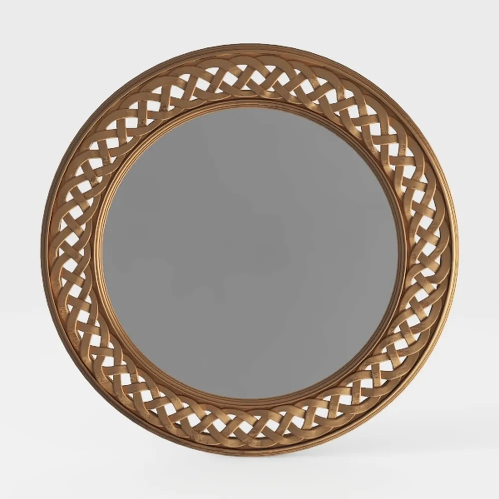 1pc Boho Wall Mounted Mirror Decorative Round Rattan Hanging Wall Mirror Suitable for Farmhouse living Room Bedroom and Bathroom