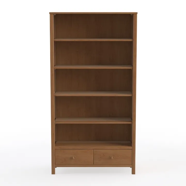 Minimalist Solid Oak Bookshelf with Drawers Open Storage 3D Model