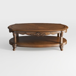 Vintage Carved Solid Wood Oval Coffee Table 3D Model