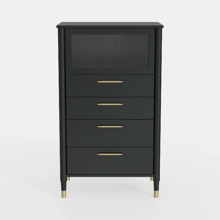 Modern Black Solid Wood Gold Accent Tall Dresser 3D Model