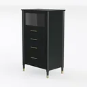 Modern Black Solid Wood Gold Accent Tall Dresser 3D Model Left 45 Degree View