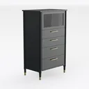 Modern Black Solid Wood Gold Accent Tall Dresser 3D Model Right 45 Degree View