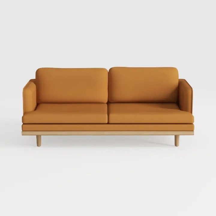 Modern Minimalist Tan Fabric Solid Wood Loveseat Sofa 3D Model