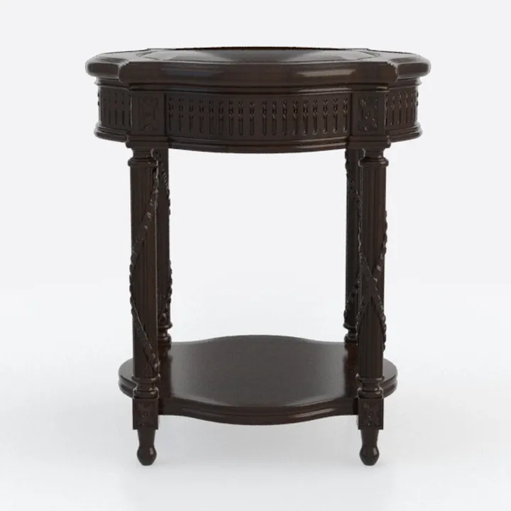 Vintage Solid Walnut Carved Two Tier End Table 3D Model