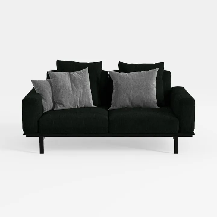 Minimalist Black Fabric Loveseat Sofa with Throw Pillows 3D Model