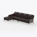 Modern Dark Brown Leather L-shaped Sectional Sofa 3D Model Left 45 Degree View